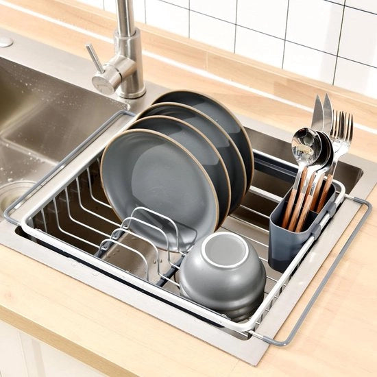 Afdruiprek estensibile per lavandino - asciugamani con contenitore per posate rimovibile - afdruiprek per cucina - organizzatore per la cucina.