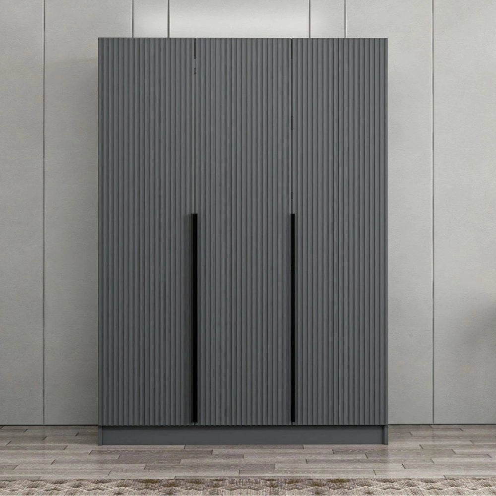 Armadio Kale 3 ante battenti effetto cannettato antracite 135x52x210H – Eleganza e capienza