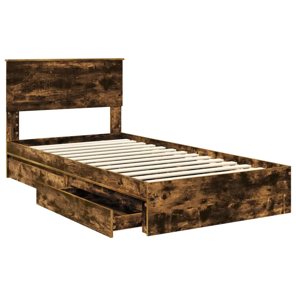 Letto con Contenitore con testiera Rovere fumé 100 x 200 cm