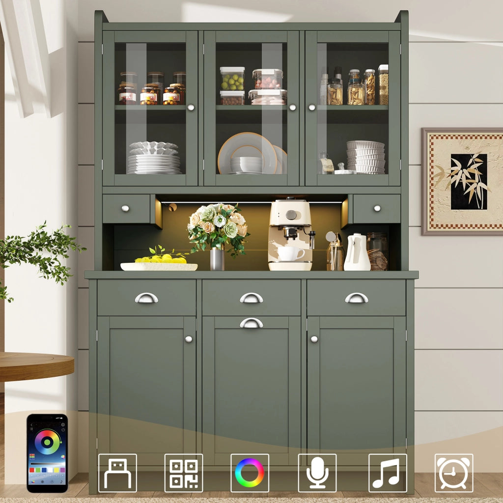 Mobile Cucina con LED e Vetro ¨C MINIMAL ¨C Verde, 180x120 cm, 3 Ante