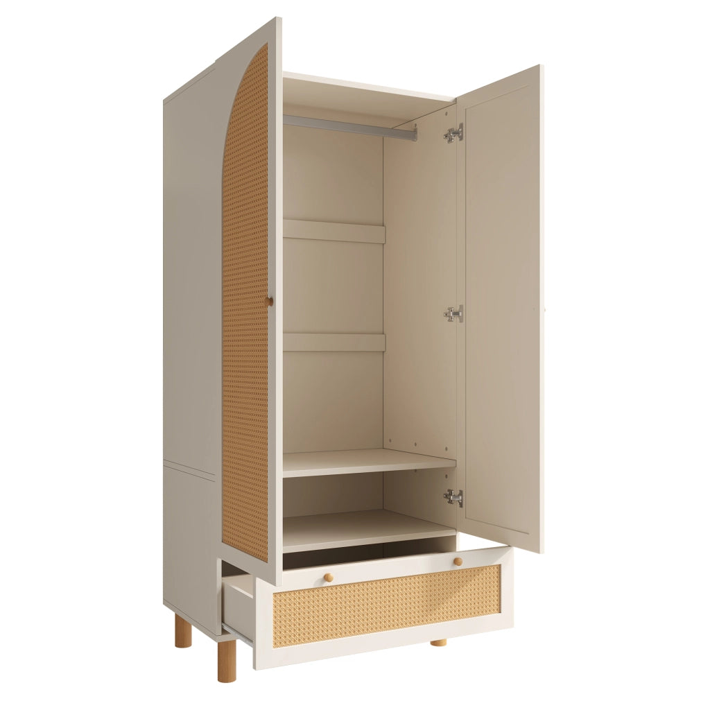 Armadio con 2 ante, ripiani regolabili e barra appendiabiti, per camera da letto e ingresso, bianco, 180,5 × 85,5 × 52 cm