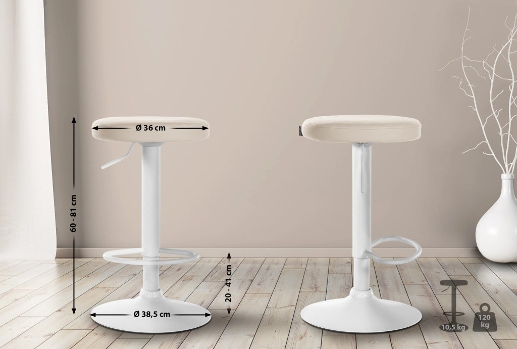 Set di 2 sgabelli da bar Ponte in similpelle crema,Metallo bianco opaco