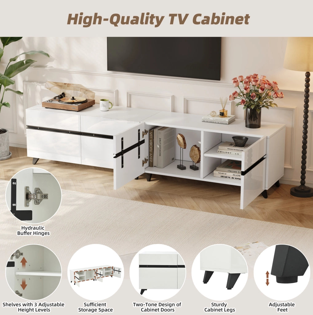 Mobile TV 180x40x49 cm bianco MDF con 4 vani e ripiani regolabili
