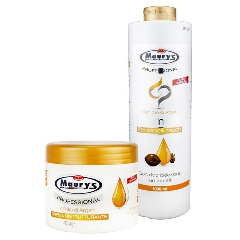 MAURY'S PROFESSIONAL TRATTAMENTO CAPELLI SECCHI SHAMPOO E MASCHERA CON OLIO DI ARGAN MAXI FORMATO 1,5 LT SENZA PARABENI ANALLERGICO