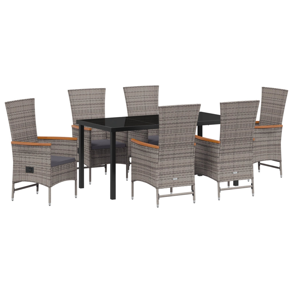 Set da pranzo da giardino 7 pezzi con cuscini in polyrattan grigio