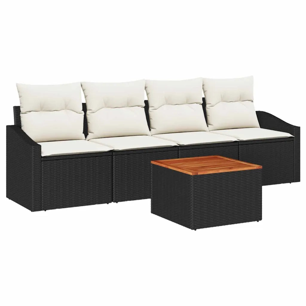 Set Divano da Giardino con cuscino 5 pz | Set Salotto da Giardino Nero polyrattan