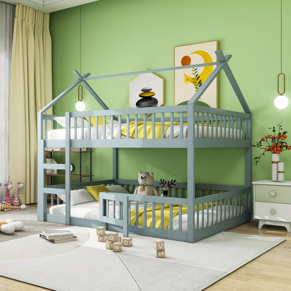 LETTO a soppalco per bambini 140x200 cm in legno grigio con scala