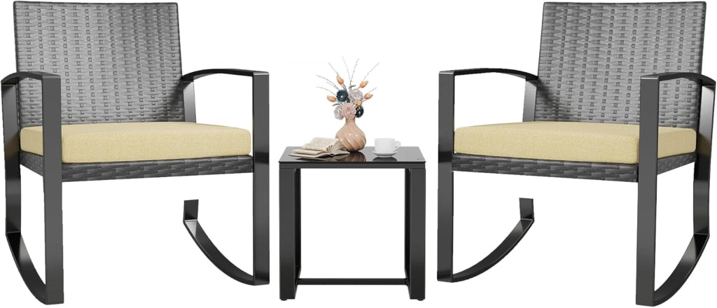 Set di Mobili da Balcone,Set Tavolino e Sedie da Giardino,Set di Mobili da Giardino in Rattan,2 Sedie da Esterno e 1 Tavolino,per Giardino Cortile Piscina (Beige)
