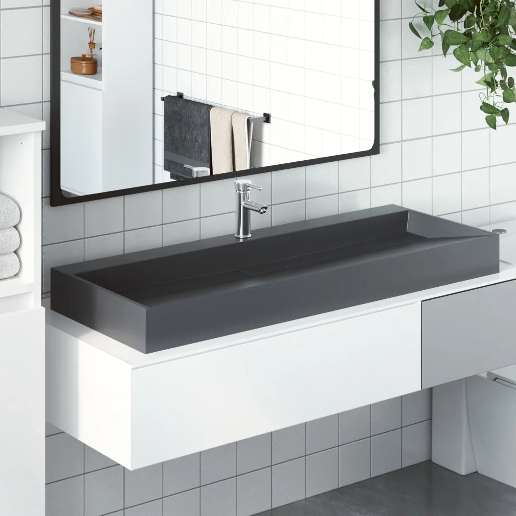 Lavandino 120x46x11 cm Blocco in Marmo/Minerale Antracite CFW9775268