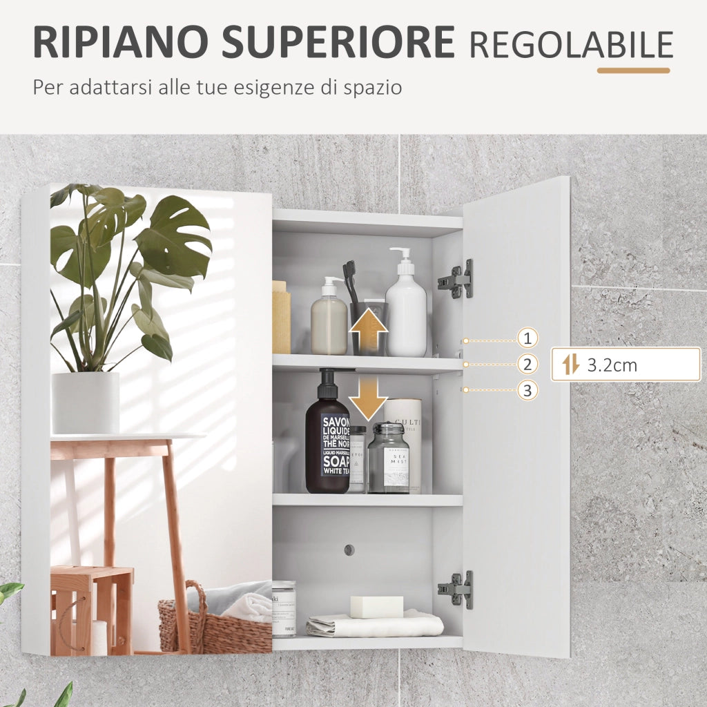 Armadietto a Specchio ¨C zephmum ¨C 3 Ripiani Regolabili, Legno e Vetro, Bianco, 60x15x60 cm