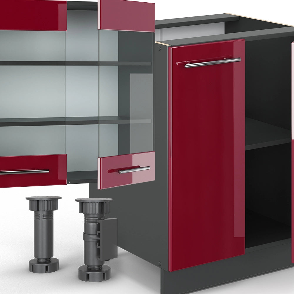 Cucina componibile Fame-Line Bordeaux lucido/Antracite 300 cm con armadio alto, PL Antracite Vicco