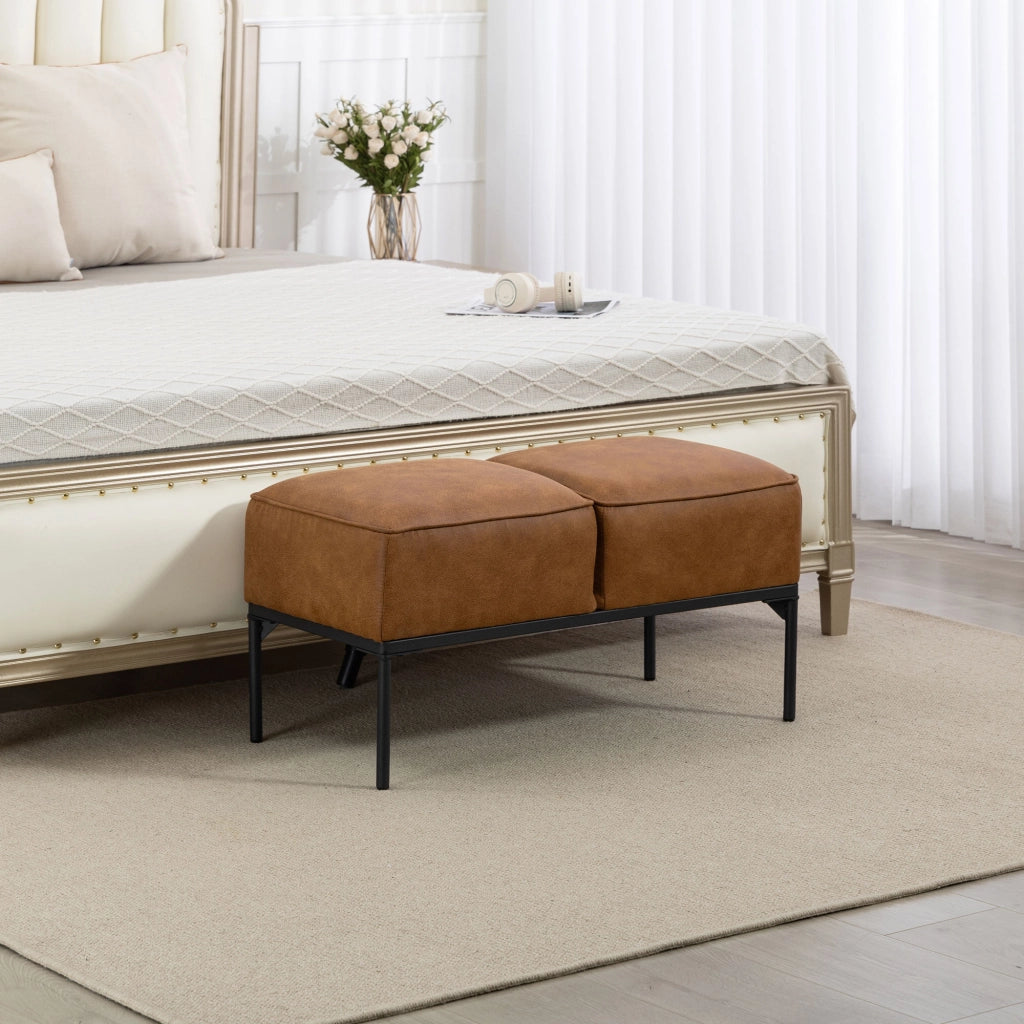 Pouf panca da letto ¨C Xylo ¨C similpelle marrone con gambe in acciaio 80x40x46 cm