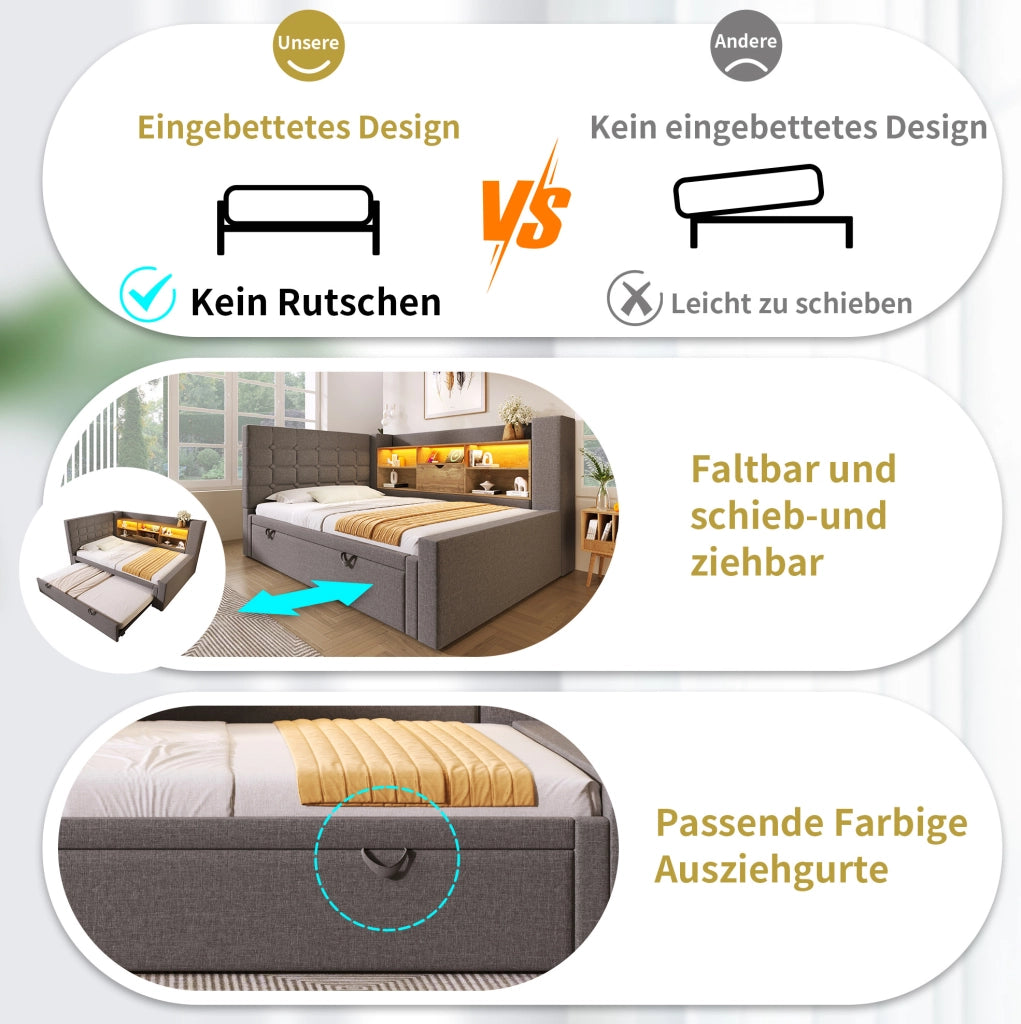 Letto singolo estraibile 90x200 cm con LED e ricarica