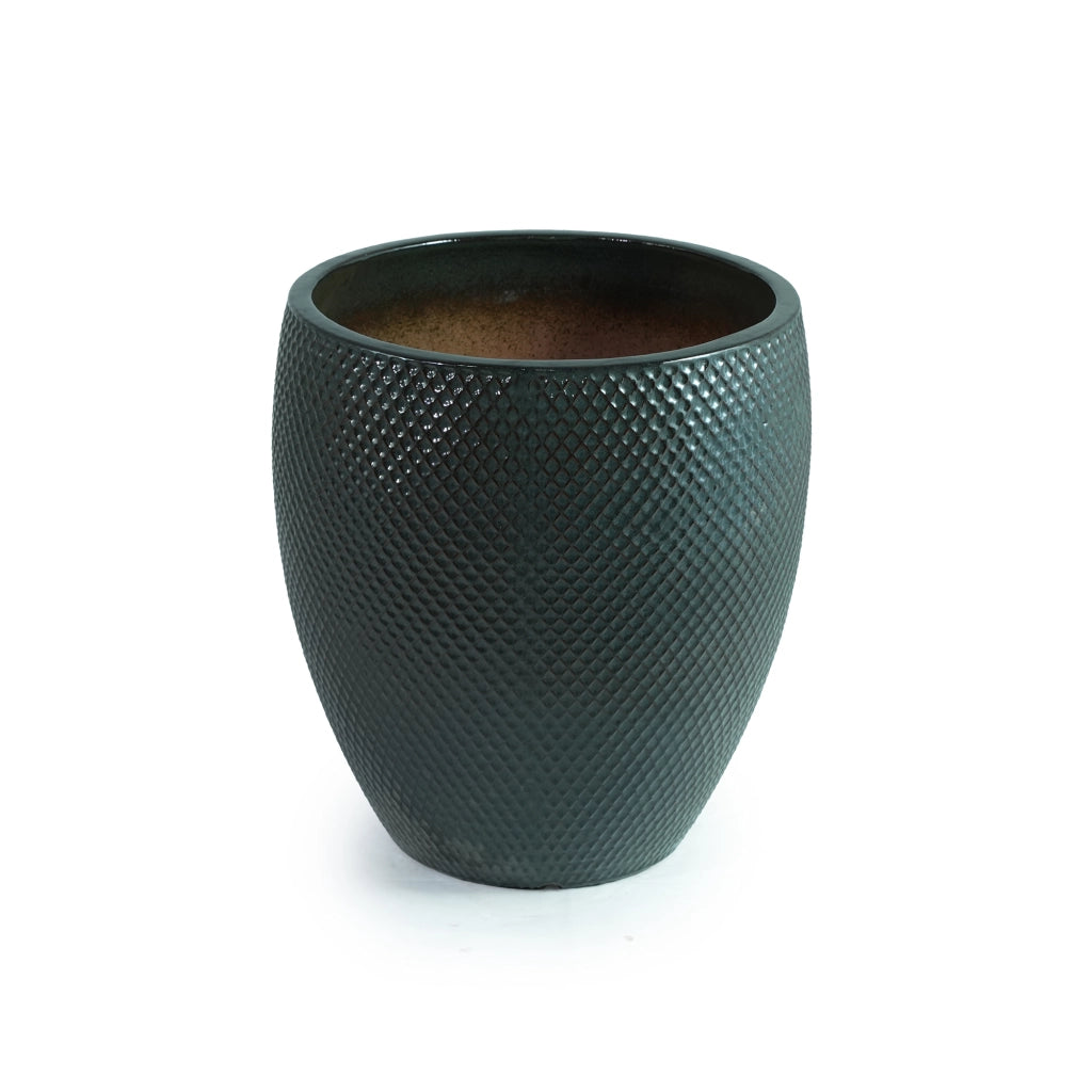 Vaso in ceramica extra grande Ø46 cm H 53 cm, verde muschio lucido, con fori di drenaggio