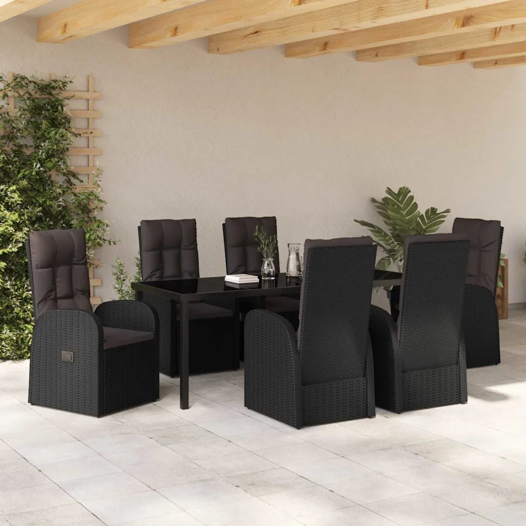 Set da Pranzo per Giardino con cuscino 7 pcs Nero polyrattan 3379511