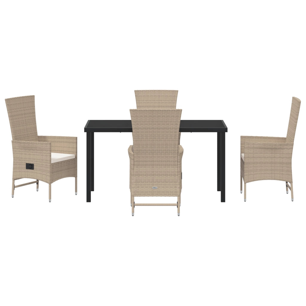 Set da Pranzo da Giardino 5 Pezzi con Cuscini Beige in Polyrattan