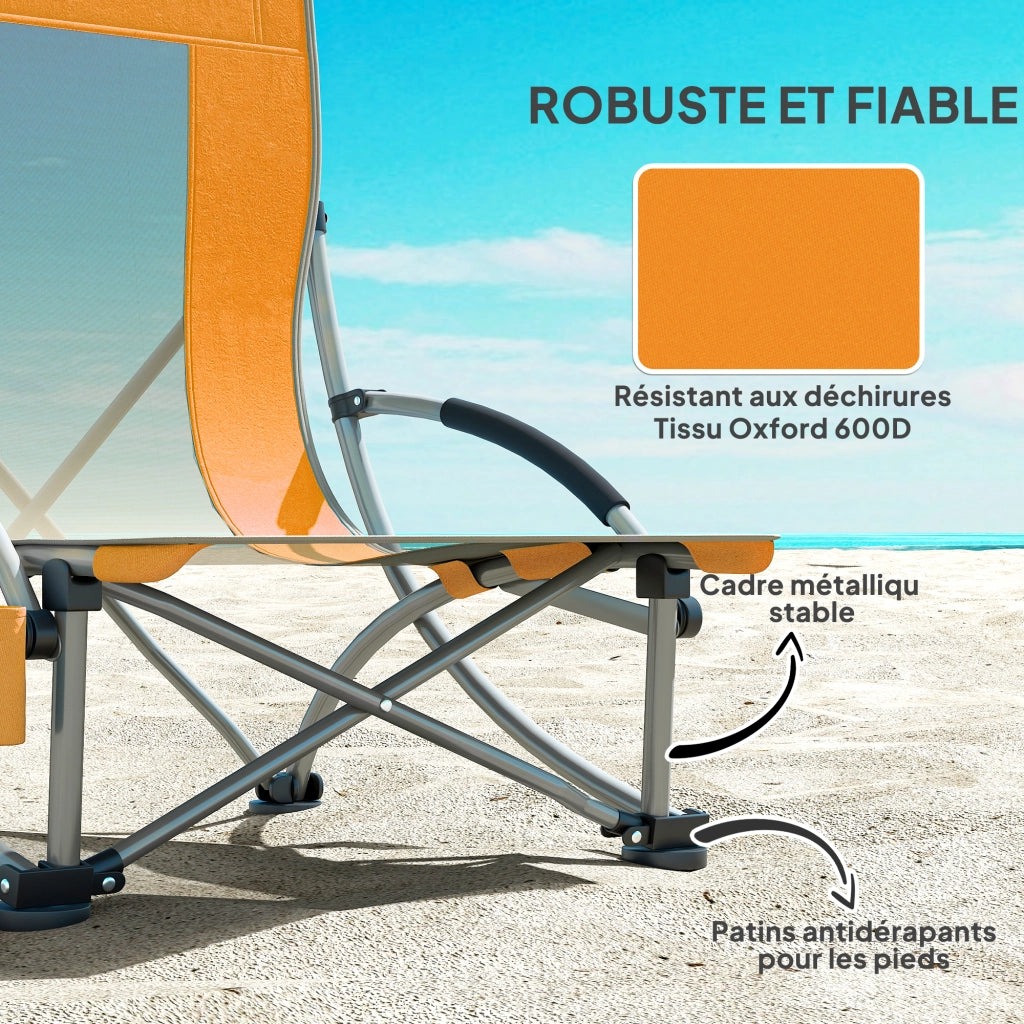 Sedia da spiaggia pieghevole ¨C zephmum ¨C 2 pezzi, arancione, 70x58x79 cm