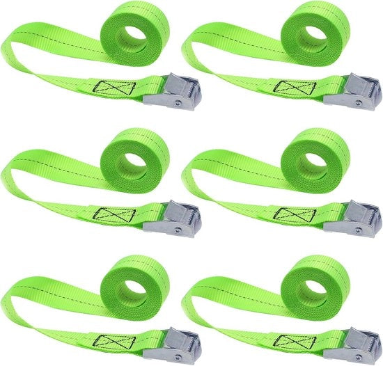6 pezzi di cavi di fissaggio robusti con chiusura a morsa per la fissazione del carico - 2,5 cm x 1 m (Verde)