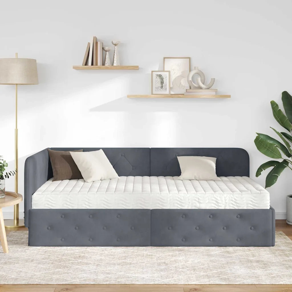 Cornice del letto ad angolo Grigio scuro 90 x 200 cm Velluto 3394083