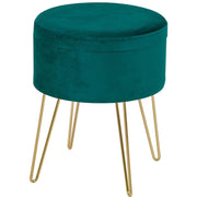 SGABELLO ROTONDO CON VANO CONTENITORE IN VELLUTO 36 X 36 X 45 CM VERDE E ORO