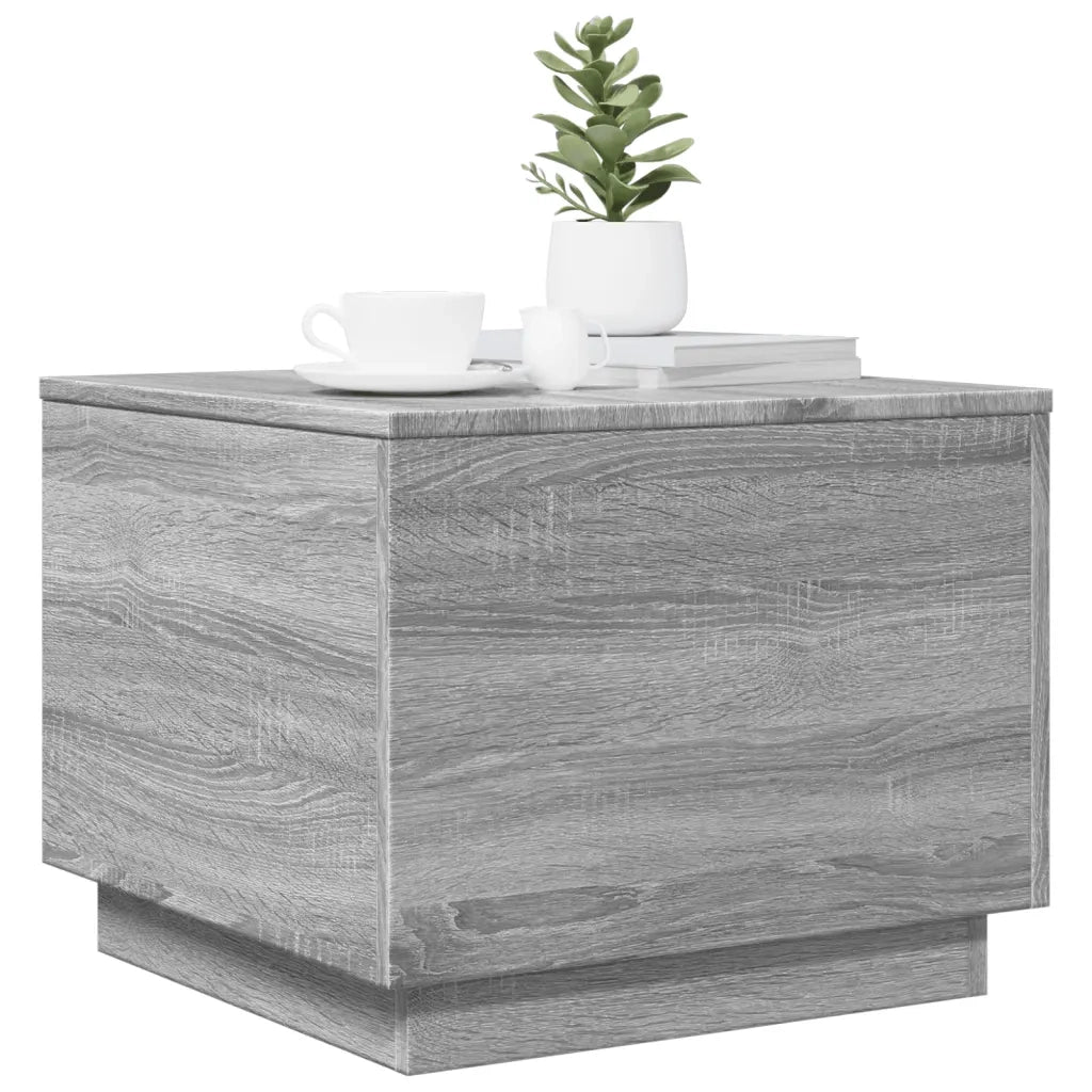 Tavolino da Salotto con Luci LED-Tavolino da soggiorno Grigio Sonoma 50x50x40 cm 622327