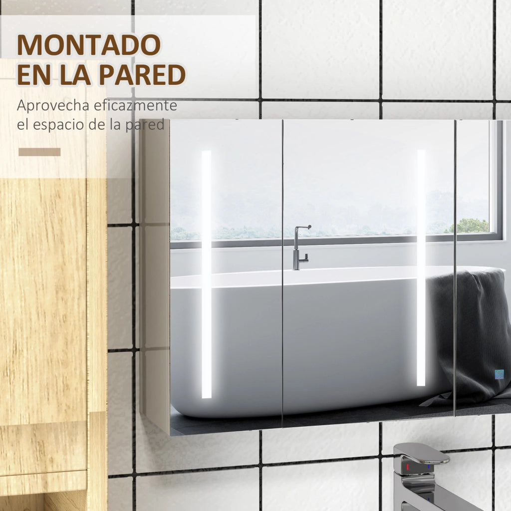 Armadio Bagno con Specchio e Prese USB ¨C zephmum ¨C Bianco 90x15x70 cm