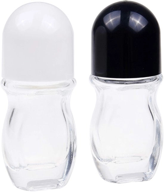 Deodorante a rullino 2 pezzi - Flaconi vuoti riutilizzabili 50 ML - Applicatore ricaricabile - Adatto per oli - Antiscivolo - Vetro resistentee - Rullino flacone