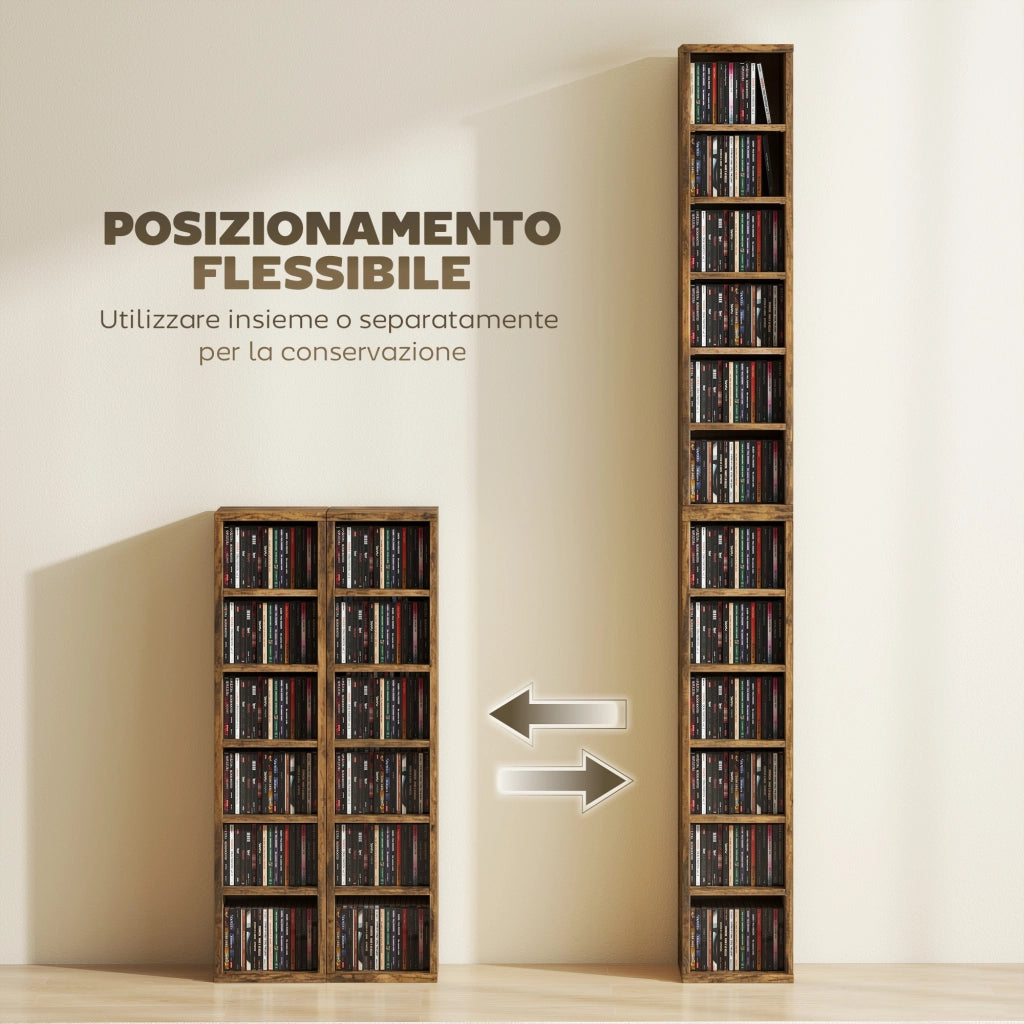 Mobile Porta CD con Ripiani Regolabili ¨C zephmum ¨C Legno Marrone Rustico 21x22.5x88.5 cm