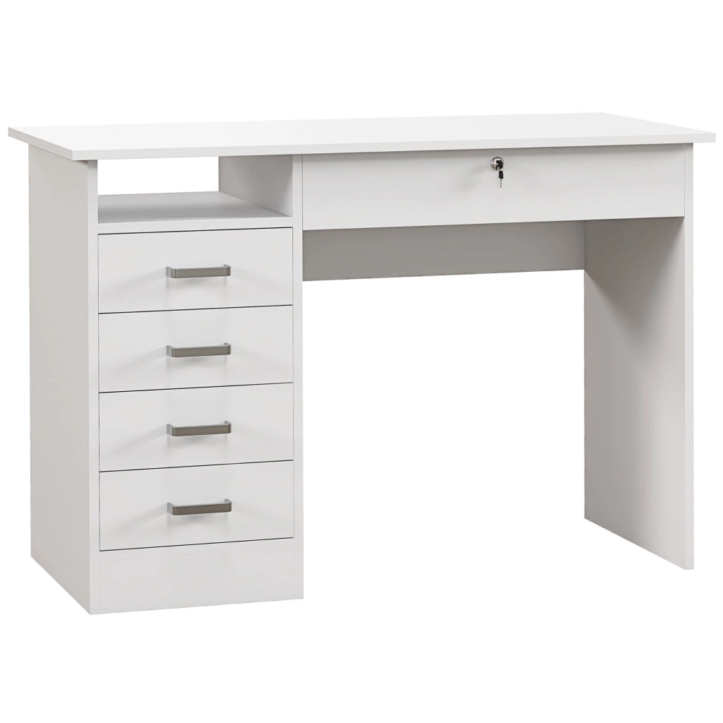 Scrivania con 5 Cassetti e Scomparto Serratura ¨C zephmum ¨C Bianco 110x50x76 cm