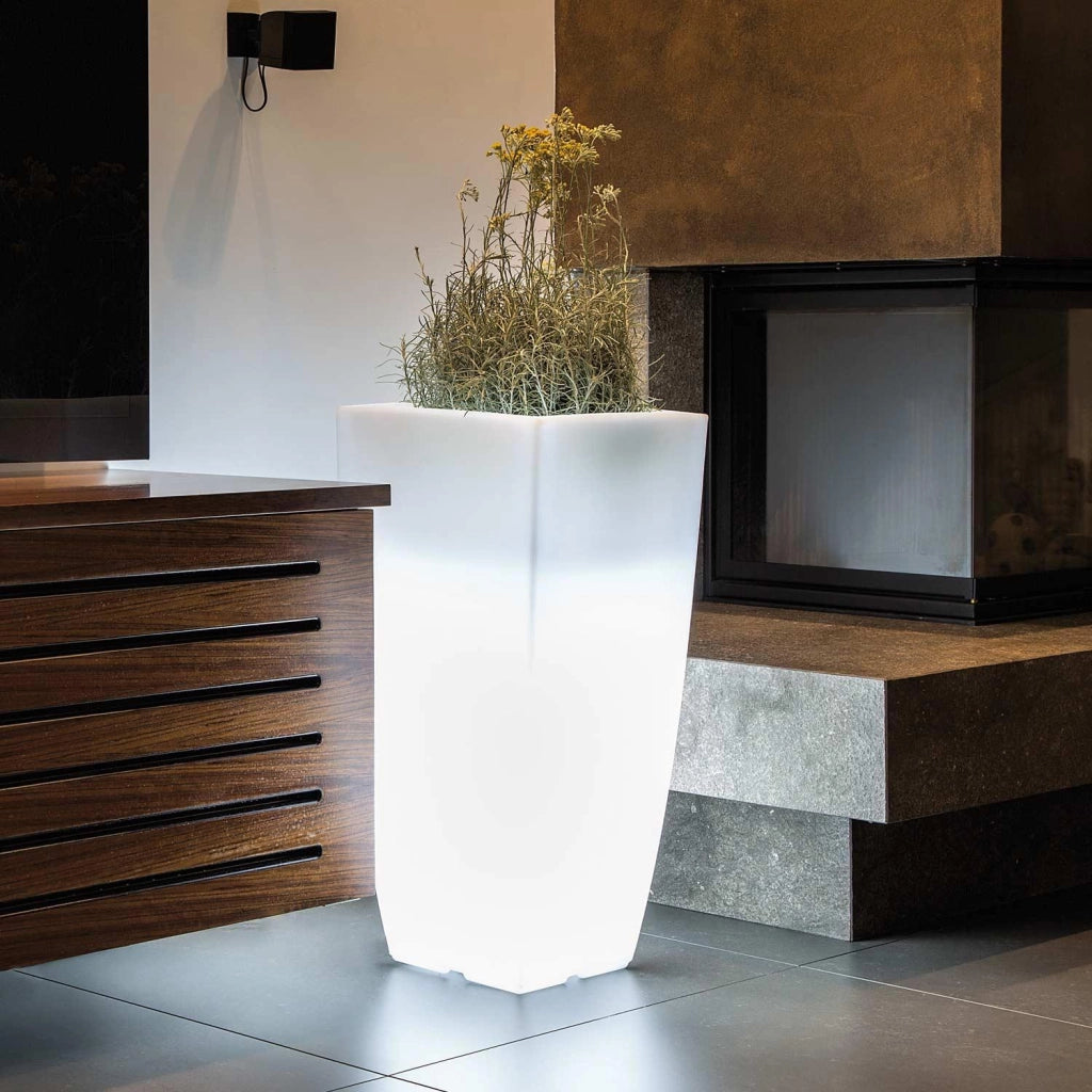 Vaso Agave Quadrato Con Luce Verde H70 33x33Cm