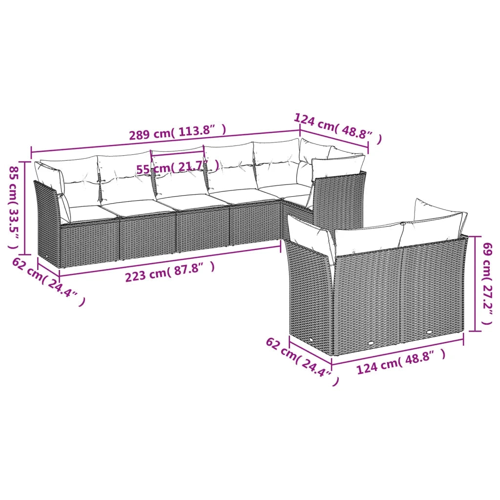 Set Divano da Giardino 8pz con Cuscini Grigio Chiaro Polyrattan