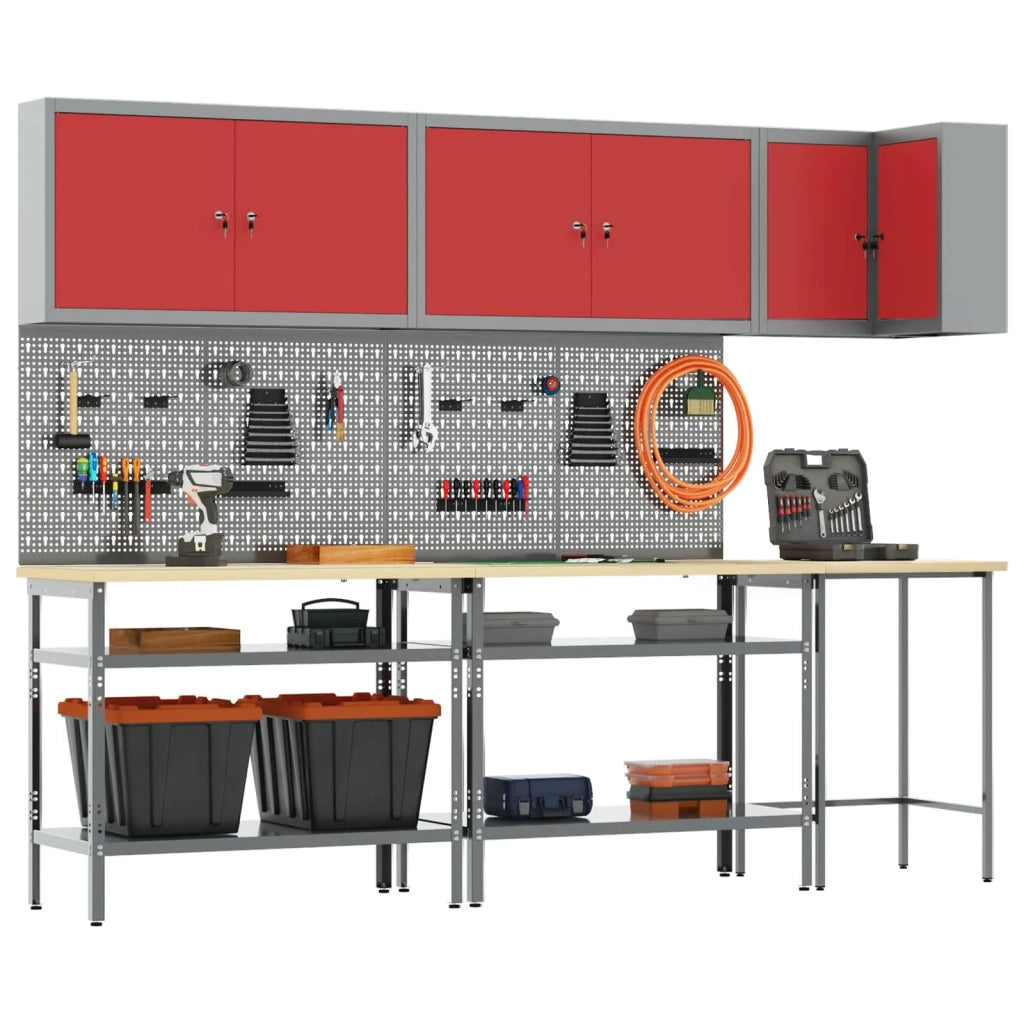 Set di mobili da lavoro con lo scaffale 10 pcs Rosso e Grigio 3321515