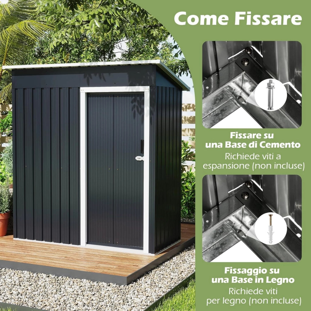Capanno per Attrezzi da Giardino in Metallo, Casetta Porta Attrezzi in Acciaio con Porta Scorrevole Sistema di Blocco, Casetta per Stoccaggio per Prato e Cortile, 163 x 86 x 181 cm, Grigio