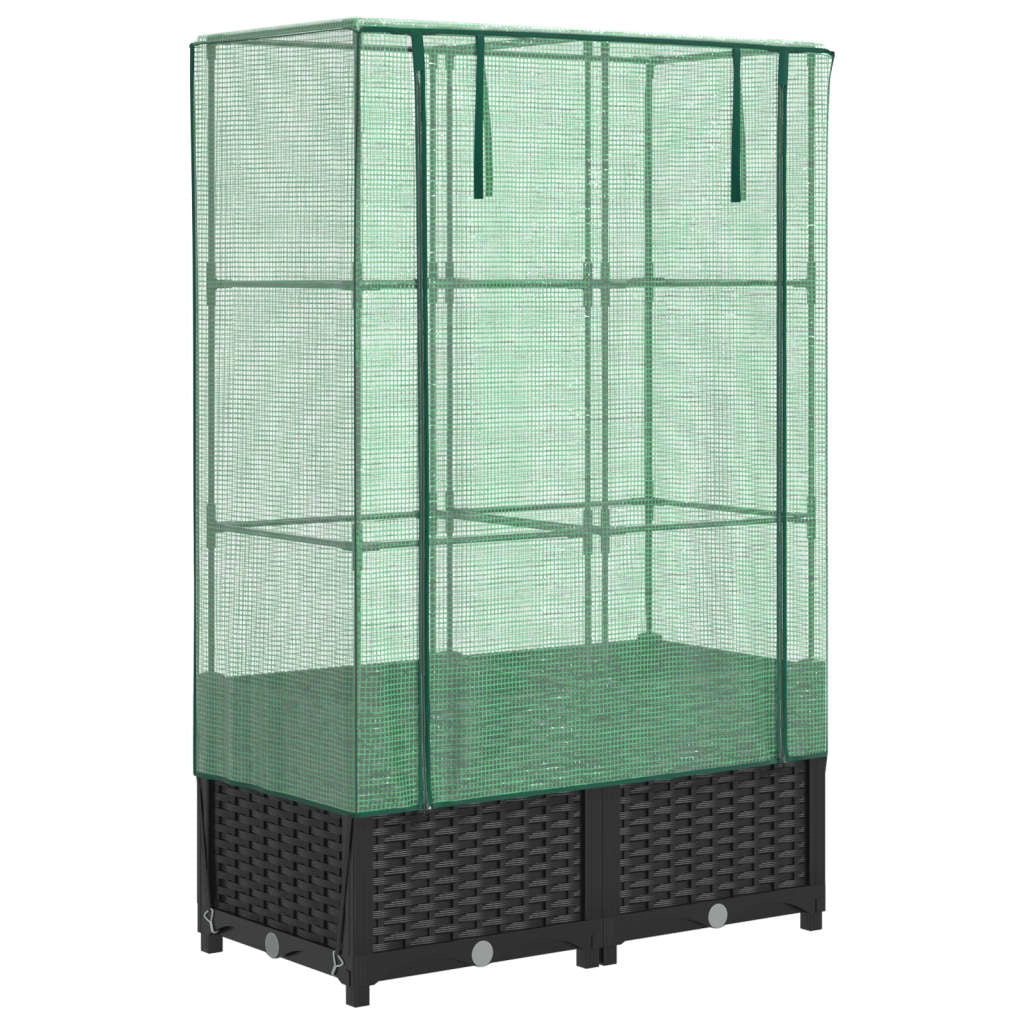 Aiuola rialzata/fioriera con copertura effetto rattan 80 x 40 x 138 cm nero 02_0038791