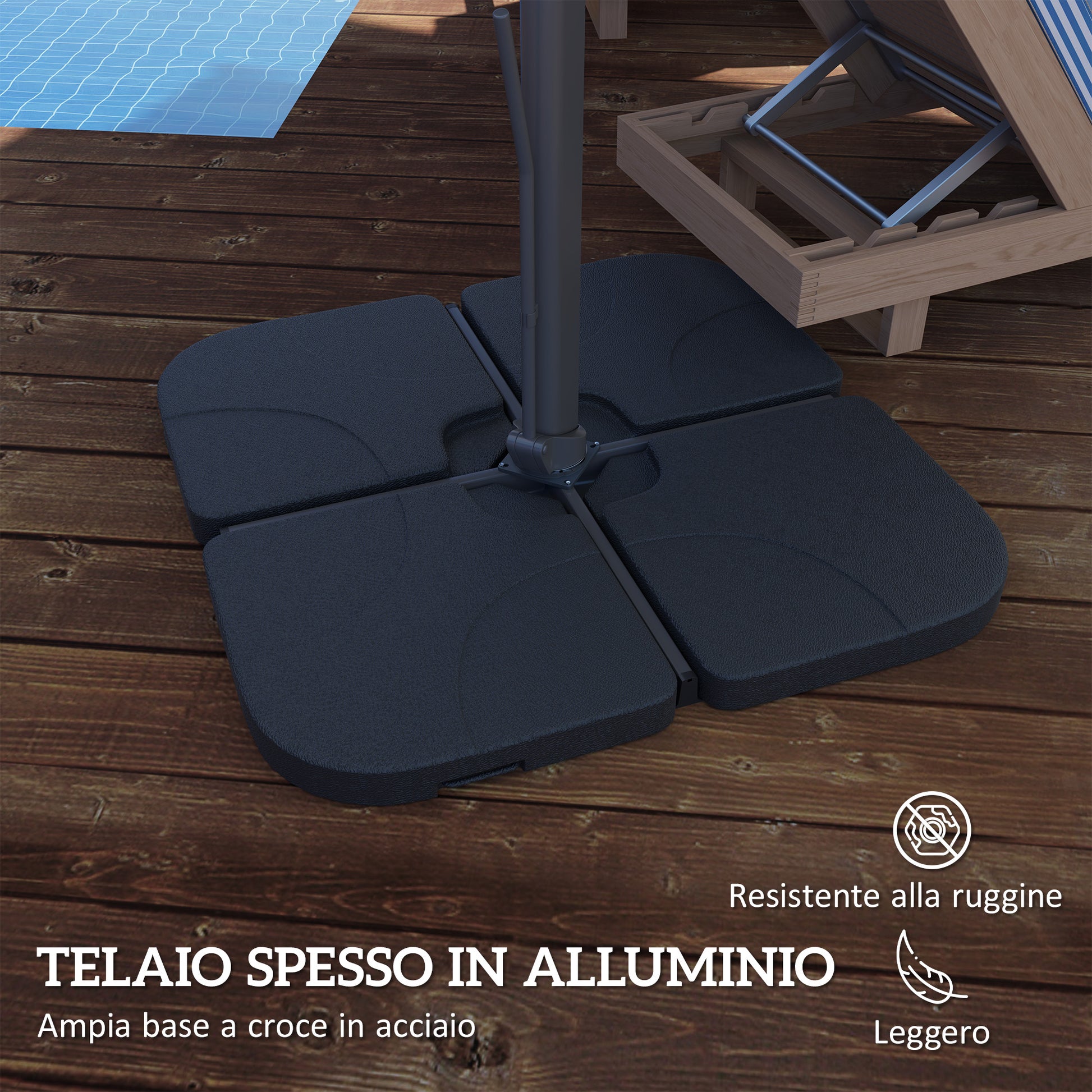 Ombrellone a Sbalzo con Manovella 365x297x256 cm con Base a Croce Grigio Chiaro