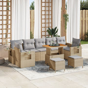 Set Divano da Giardino 10 Pezzi con Cuscini Beige Rattan Poliossidico Acacia