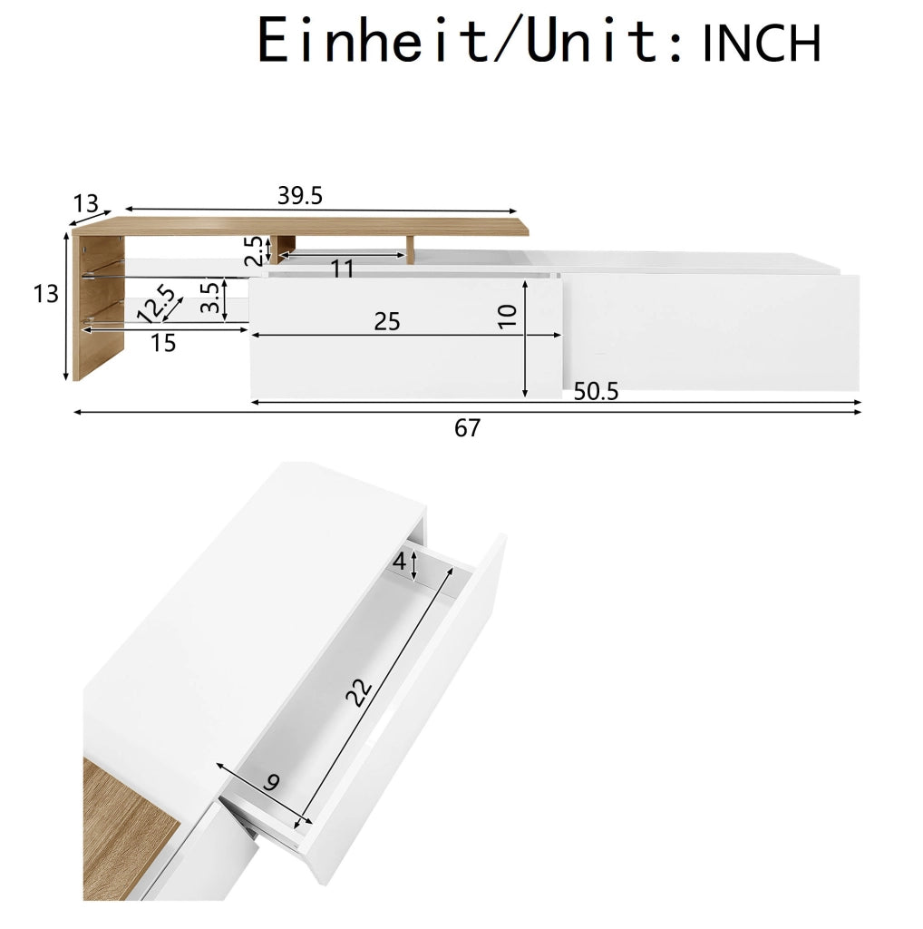 Mobile porta TV con LED 16 colori, 170 cm, bianco e legno
