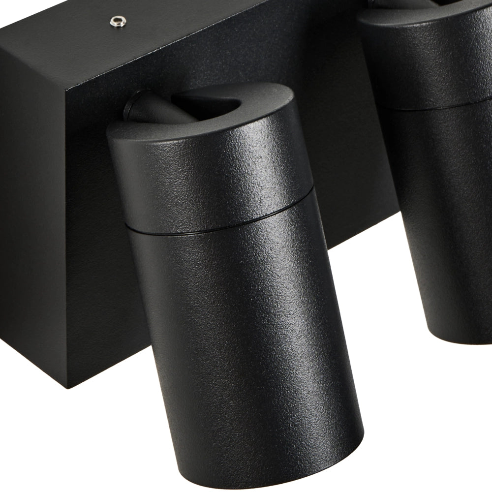 Lampada da parete per esterni in alluminio nero con 2 faretti, illuminazione da esterno moderna