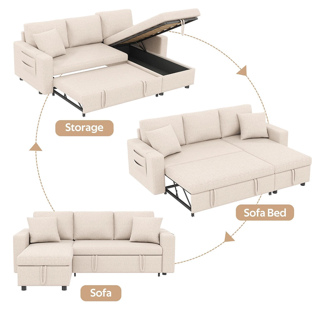 Divano letto angolare - Xylo - Chaise longue reversibile, beige