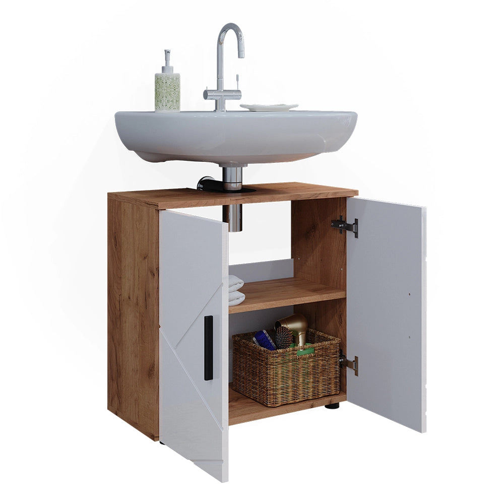 Vicco Mobile sottolavabo per bagno Bianco lucido/oro power oak 60 x 59 cm