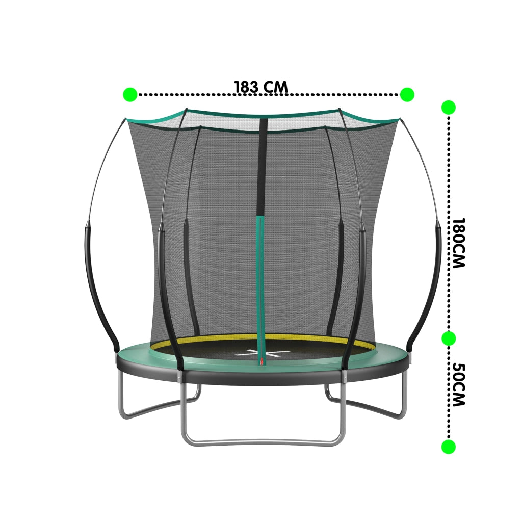 TRAMPOLINO da 183 cm con rete di sicurezza, acciaio, verde