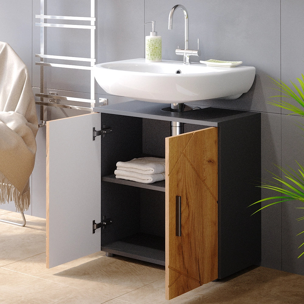 Vicco Set di mobili da bagno Quercia dorata/antracite 2 parti, con unità midi