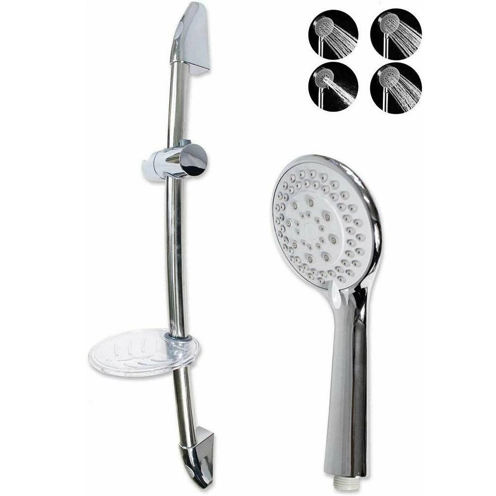 Trade Shop - Saliscendi Soffione 10cm Multigetto Regolabile Portasapone 70cm Flessibile 69137 -
