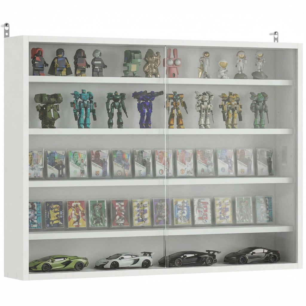 Libreria a Parete con Ripiani Aggiustabili e 2 Ante Scorrevoli di Vetro ¨C Zephmum ¨C Bianco 80x9.5x60 cm
