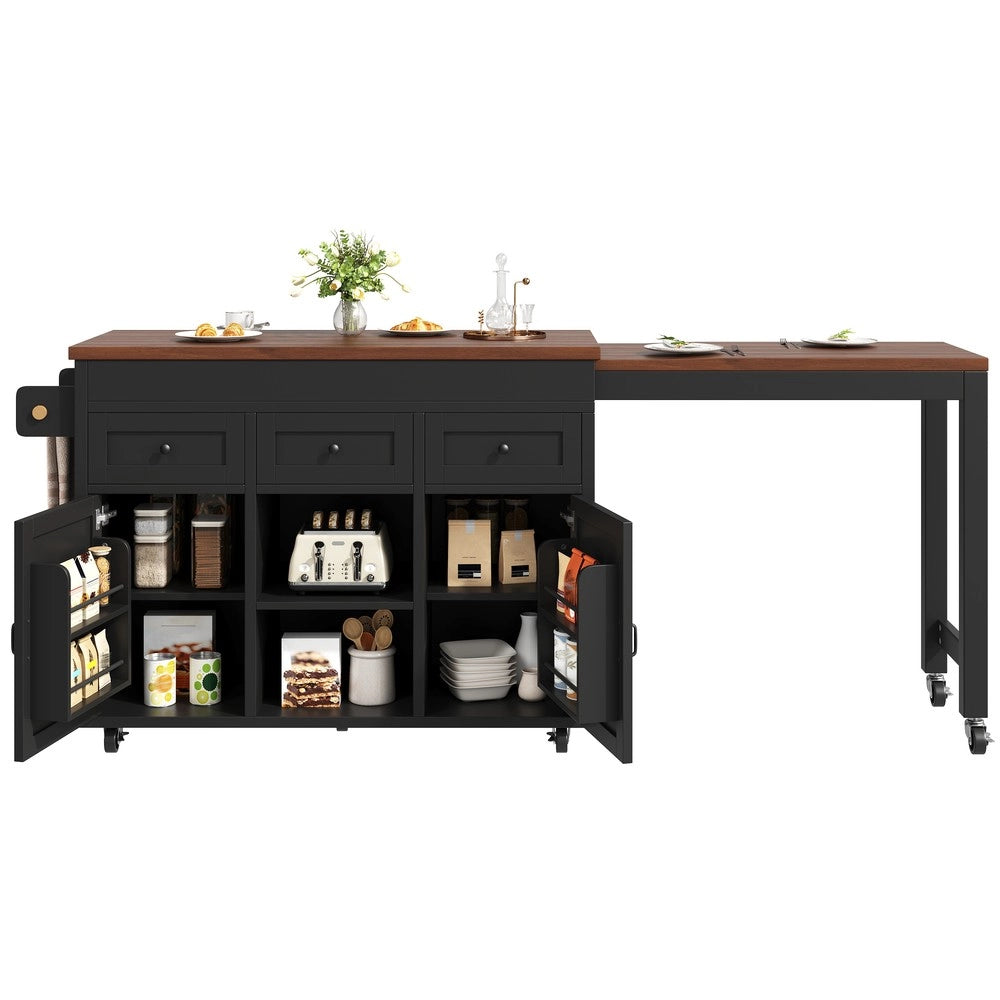 Tavolo da Pranzo Allungabile con Isola Cucina e Cassetti ¨C Xylo ¨C Nero, 131.5-210 cm