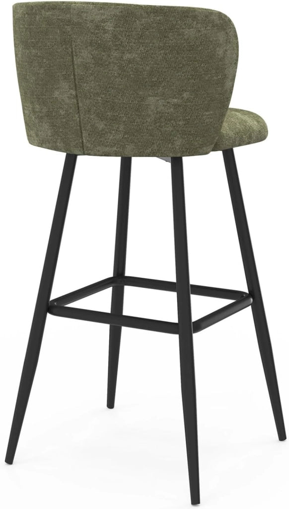 Set di 4 sgabelli da bar FANNY con seduta in ciniglia verde kaki e gambe in metallo nero