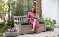 Panchina Contenitore da Giardino Eden, 265L, Effetto Legno, Marrone/Beige, 140x60x84H cm