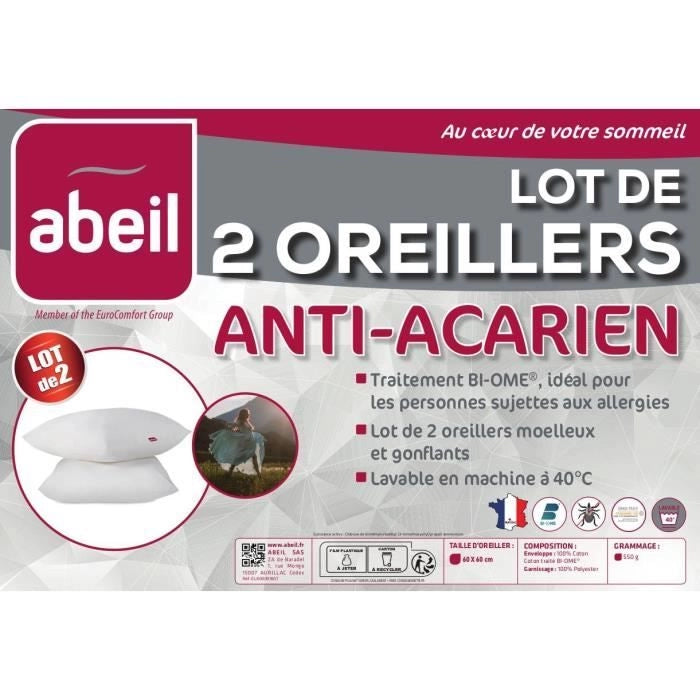 Set di 2 cuscini antiacaro - 60 x 60 cm - 100% cotone trattato biologico - ABEIL