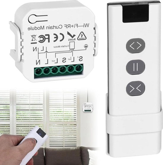 Pannello di controllo Wi-Fi per rolli di serranda con modulo di ricezione RF433MHz e telecomando a distanza.