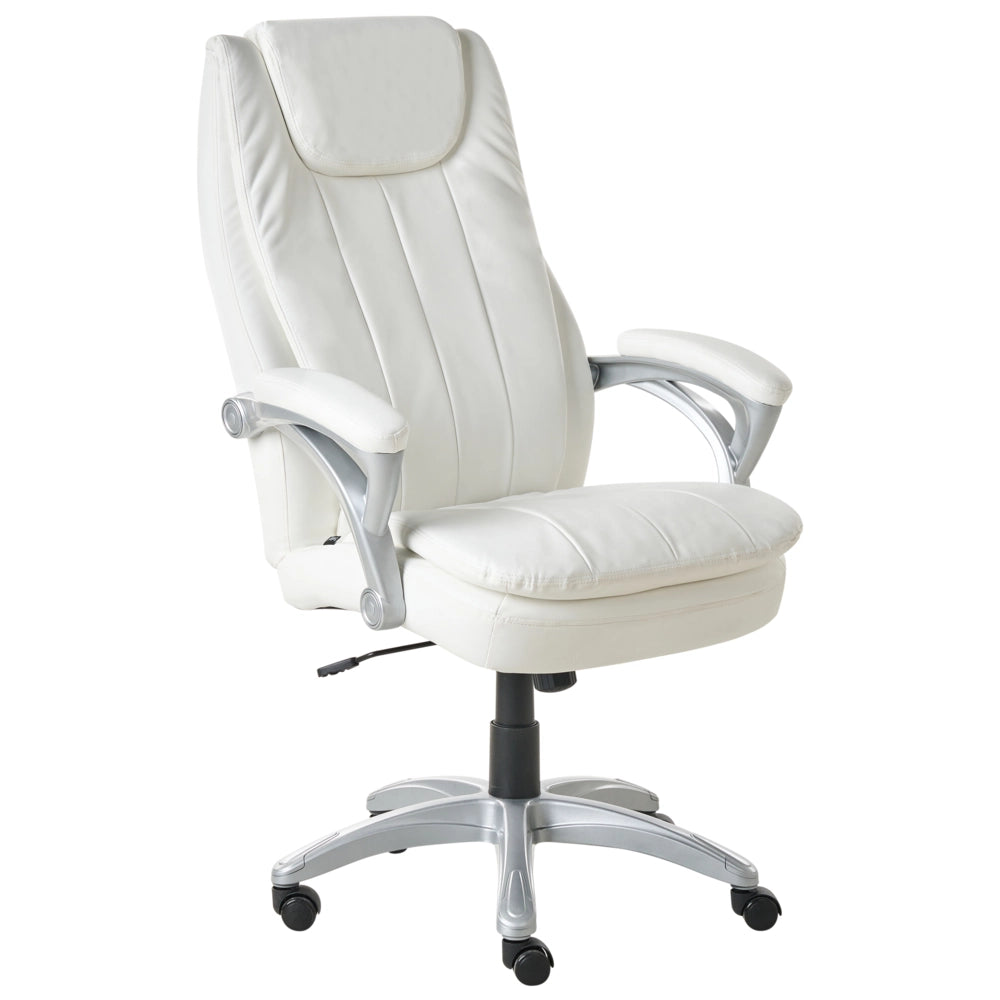 Sedia da ufficio direzionale Rivestimento in ecopelle bianco sporco Regolazione dell'altezza del sedile Imbottitura girevole